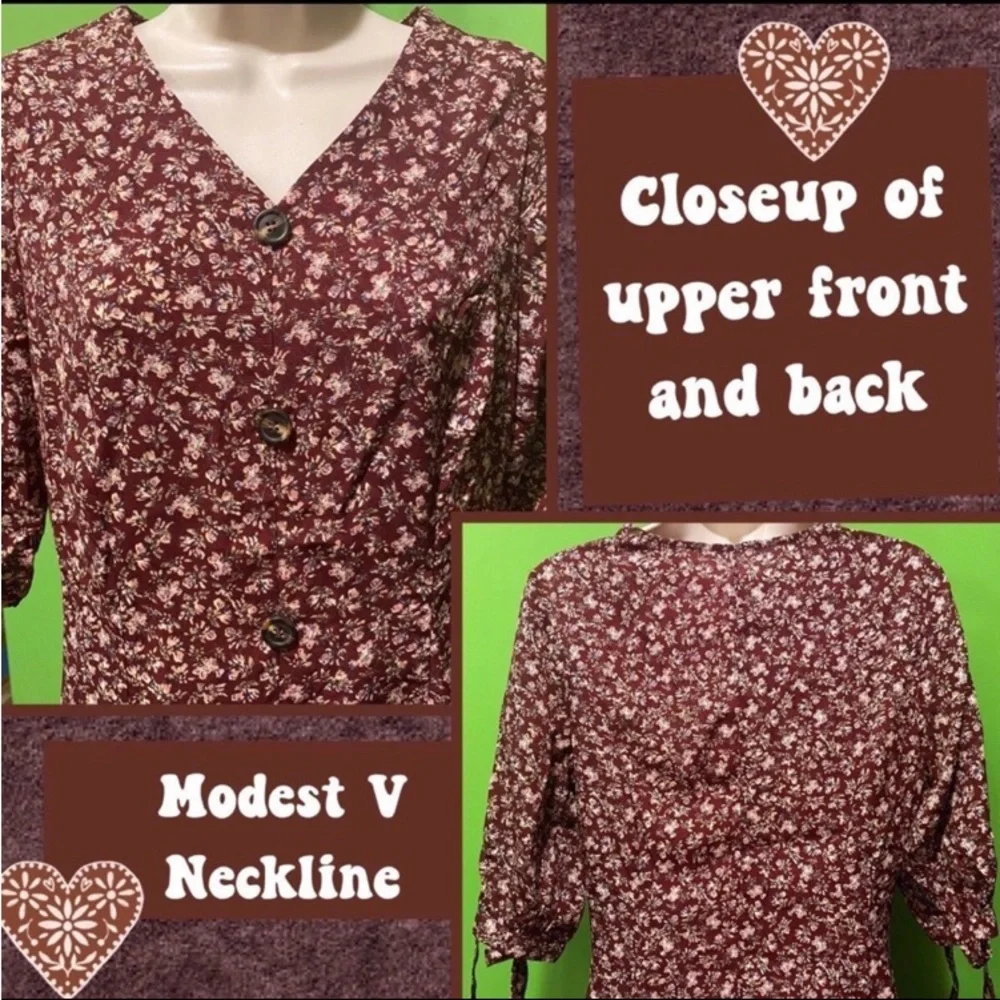 NWOT JRS L BOHO FLORAL SPRING SUMMER DRESS COTTAGECORE COUNTRYCORE CLARET - Picture 6 of 13